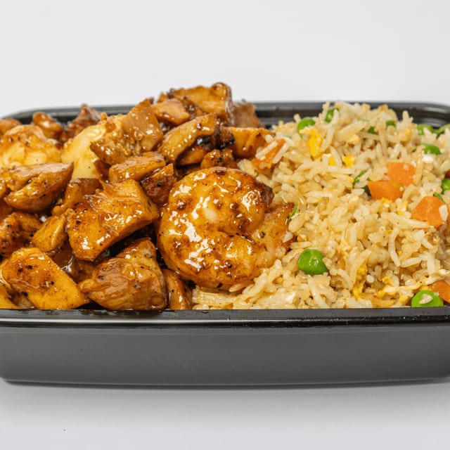 Plate - Chicken & Shrimp with Egg Fried Rice.